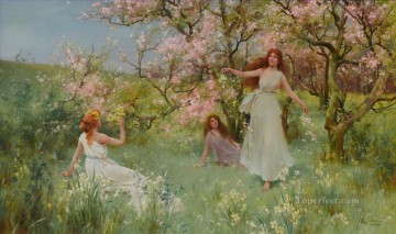 春の初め アルフレッド・グレンデニング JR 花園少女たち Oil Paintings